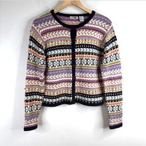 VTG 90s Paul Harris Design 3D Knit Cardigan S Rainbow Floral Boho Cottage Granny
